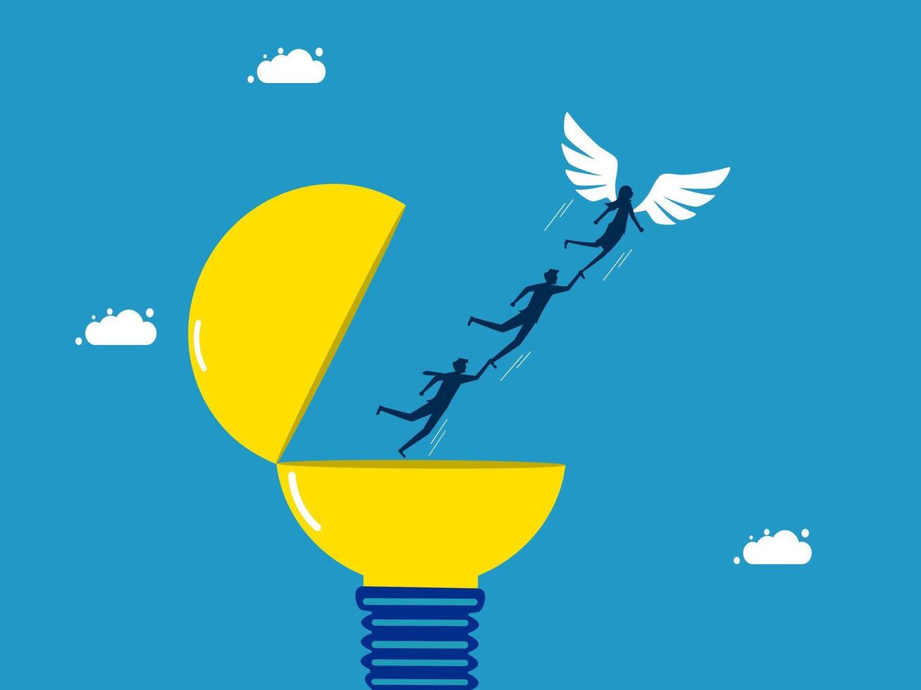 a light bulb with team businessman flying out of it vector