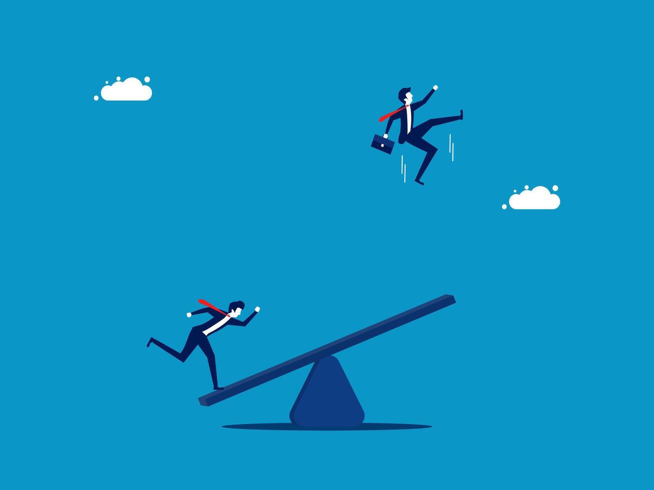 Support, business consultant. Two businessmen playing a seesaw vector