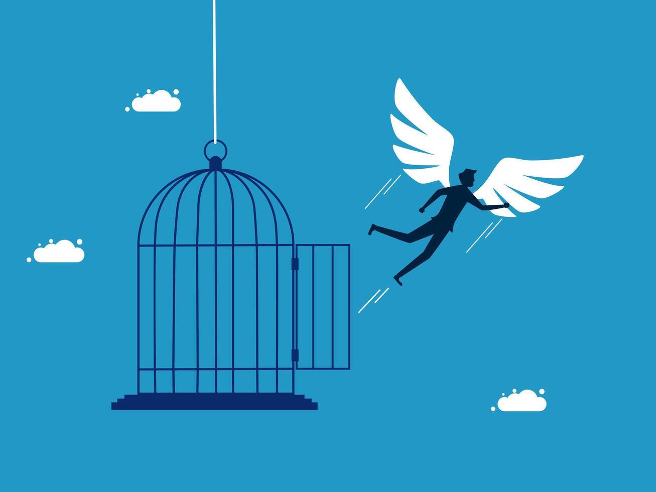 a man is flying out of a cage with wings vector