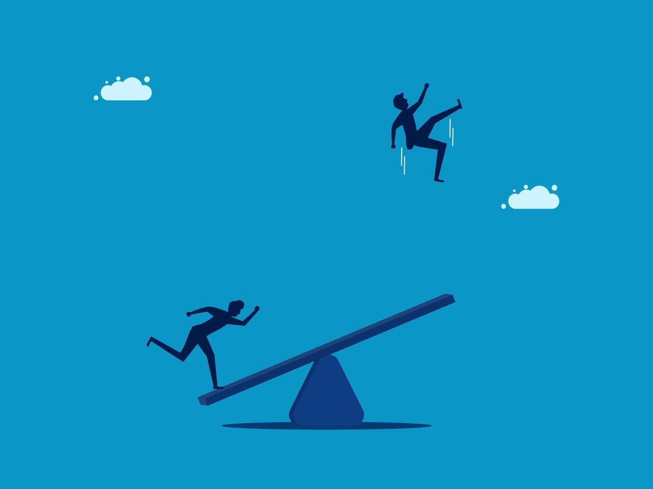 Help businesses succeed. Two businessmen playing a seesaw vector