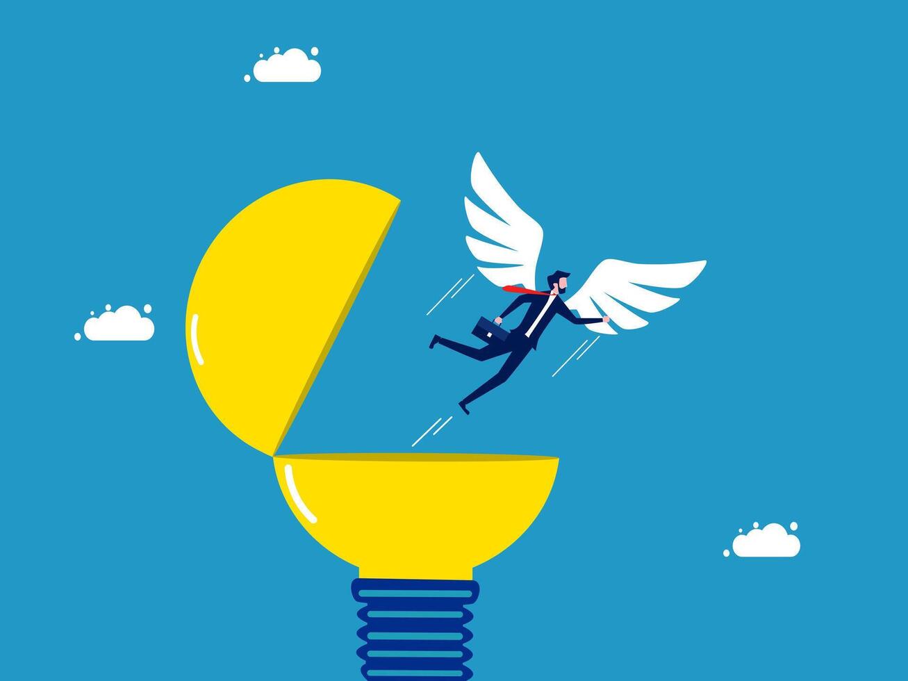 businessman with wings flying out of a light bulb vector
