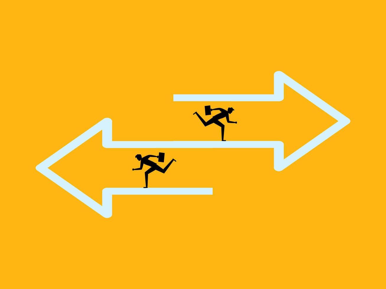 Exchange and communication, conflict or disagreement concept. two Businessman on arrow transferring data vector