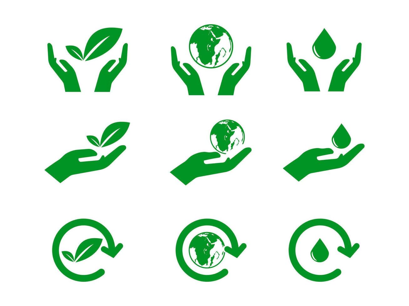 Eco friendly concept, sustainability, renewable energy and conservation. Green ecology icon set vector