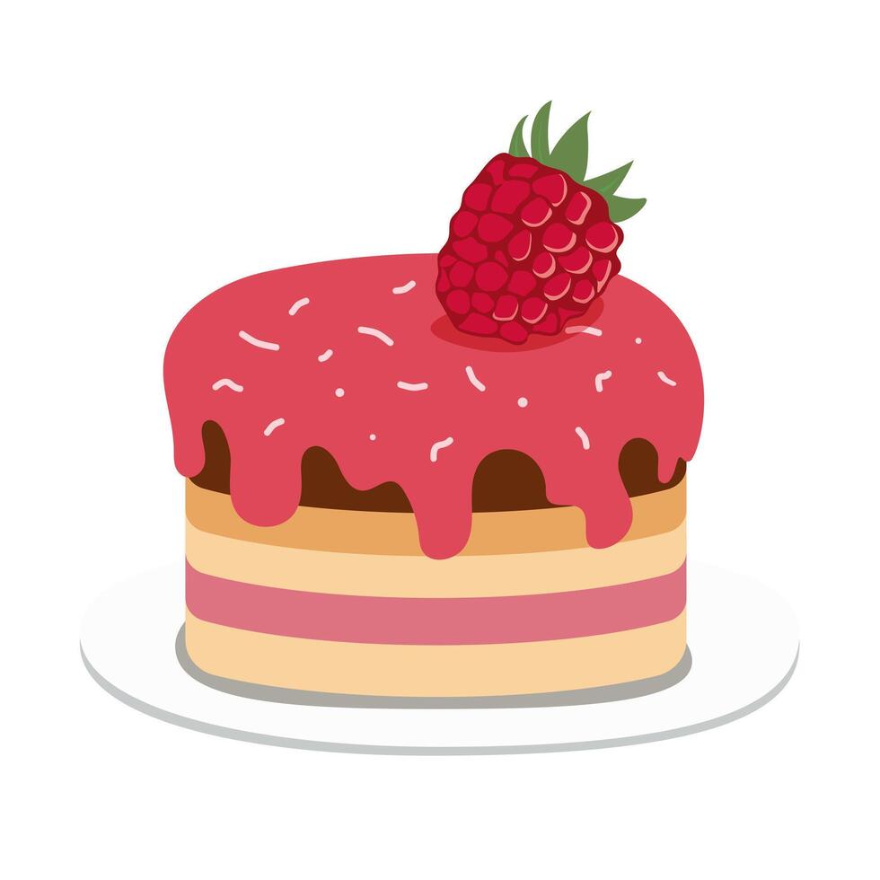 Raspberry cake. Sweet dessert. Layered fruit cake. illustration isolated on white background vector