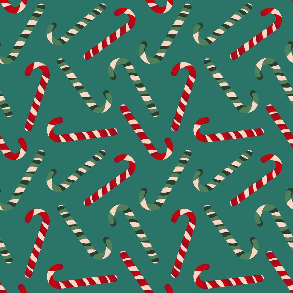 Christmas cane, candy cane seamless template Festive traditional, Merry Christmas and New Year, green background For wrapping paper, background, fabric vector