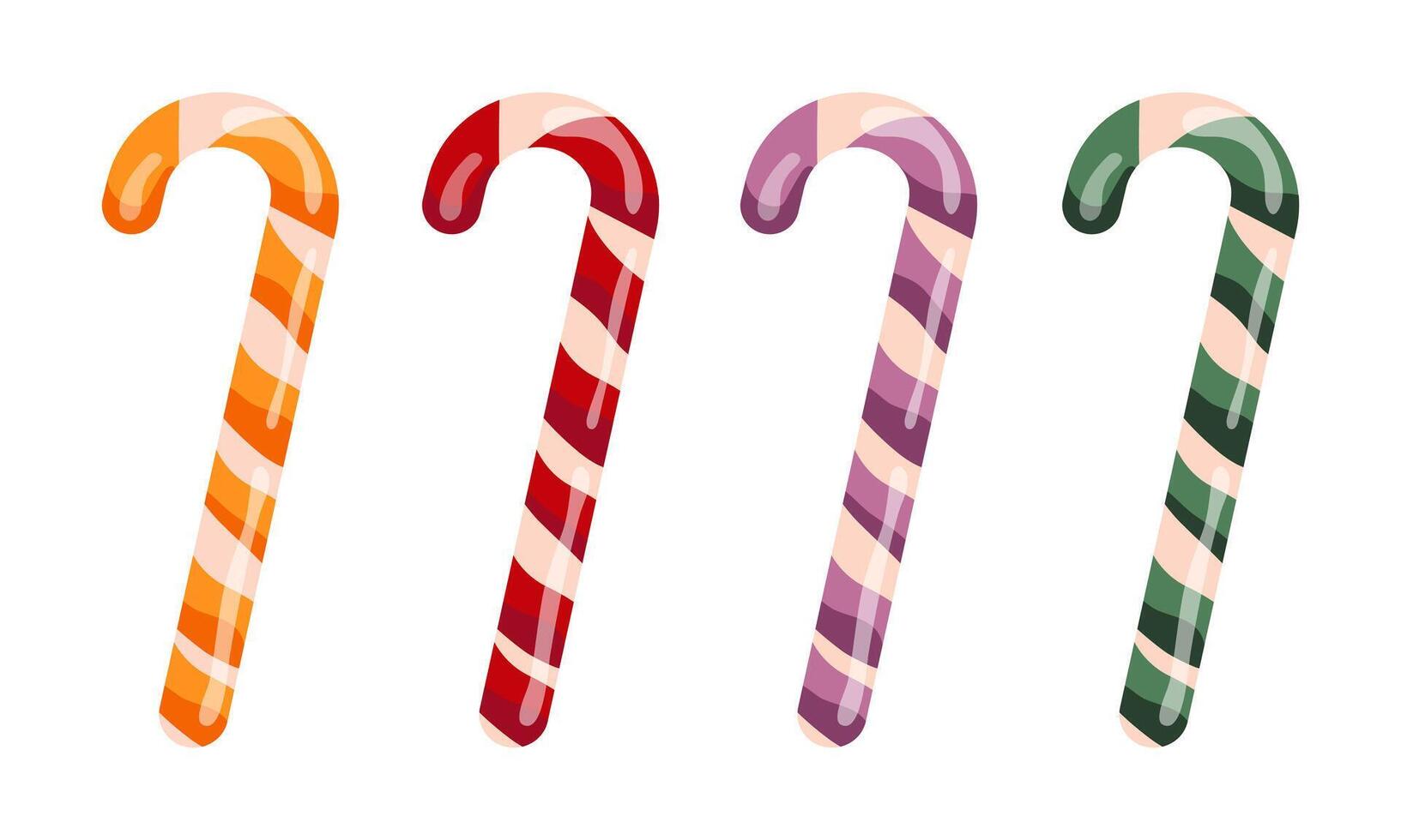 Set of Christmas striped lollipops on white background. Caramel candy cane Sweet candies illustration on white background vector