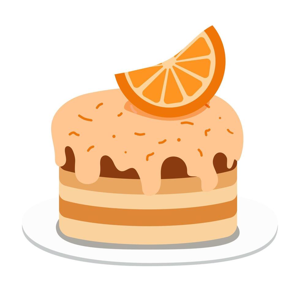 Orange cake. Sweet dessert. Layered fruit cake. illustration isolated on white background vector