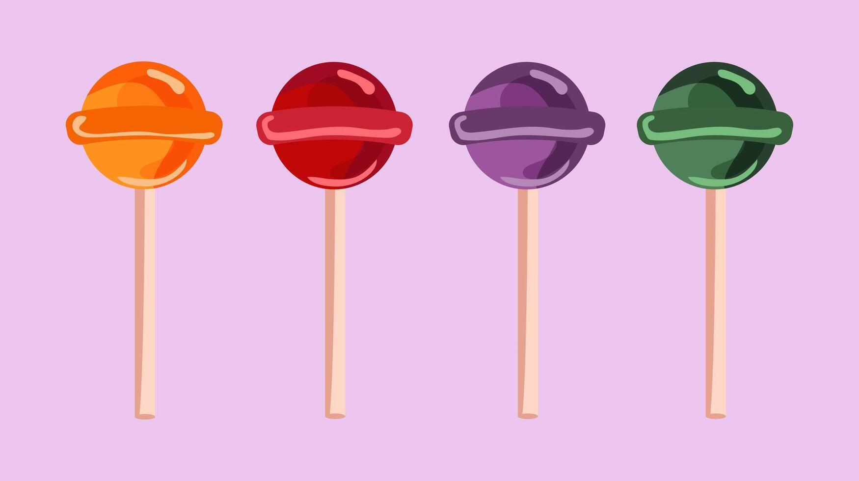 Set of round multicoloured sweet round lollipops isolated on white background. Sweet candies on a stick. illustration. vector