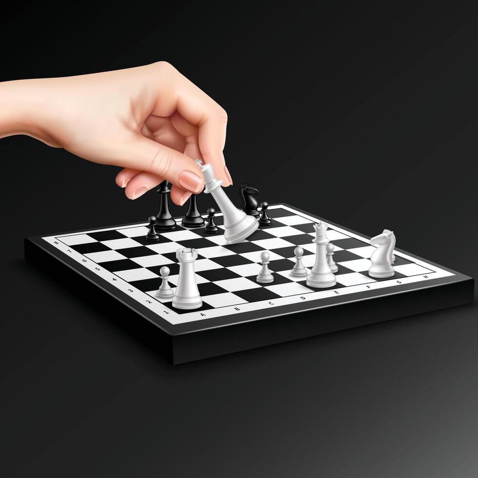 Hand Playing Game on Chessboard Strategy and Skill in Action vector