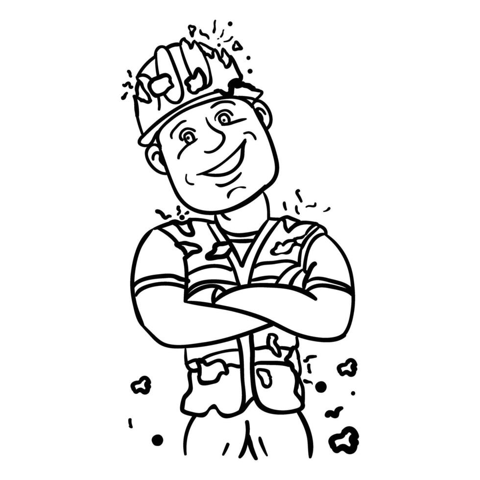 a cartoon construction worker with his arms crossed vector
