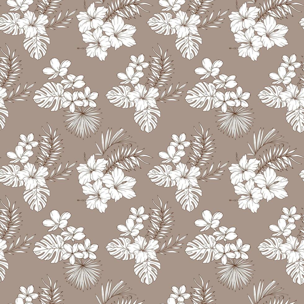 Tropical Plants Background Line Art. Tropical Seamless Pattern Trendy graphics. Tropical Flowers and Leaves Line Art. Tropical flowers seamless pattern vector