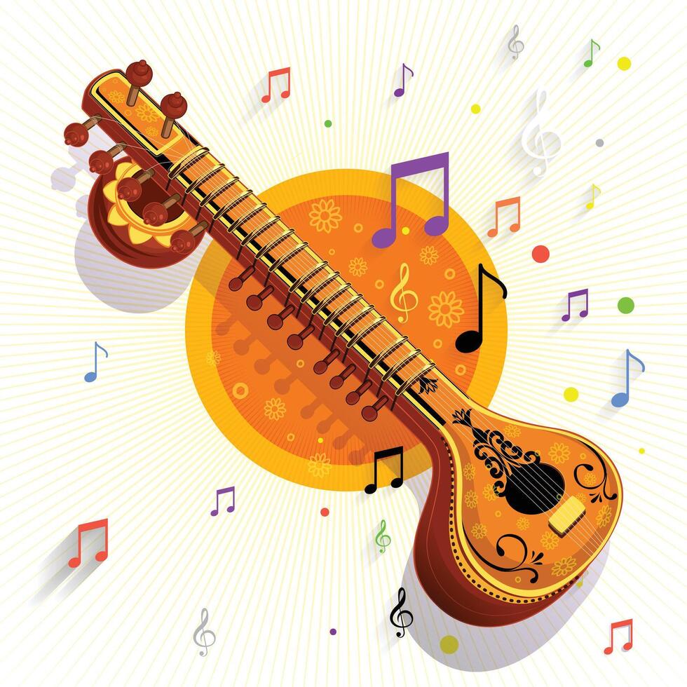 The sitar music playing classical music Background vector