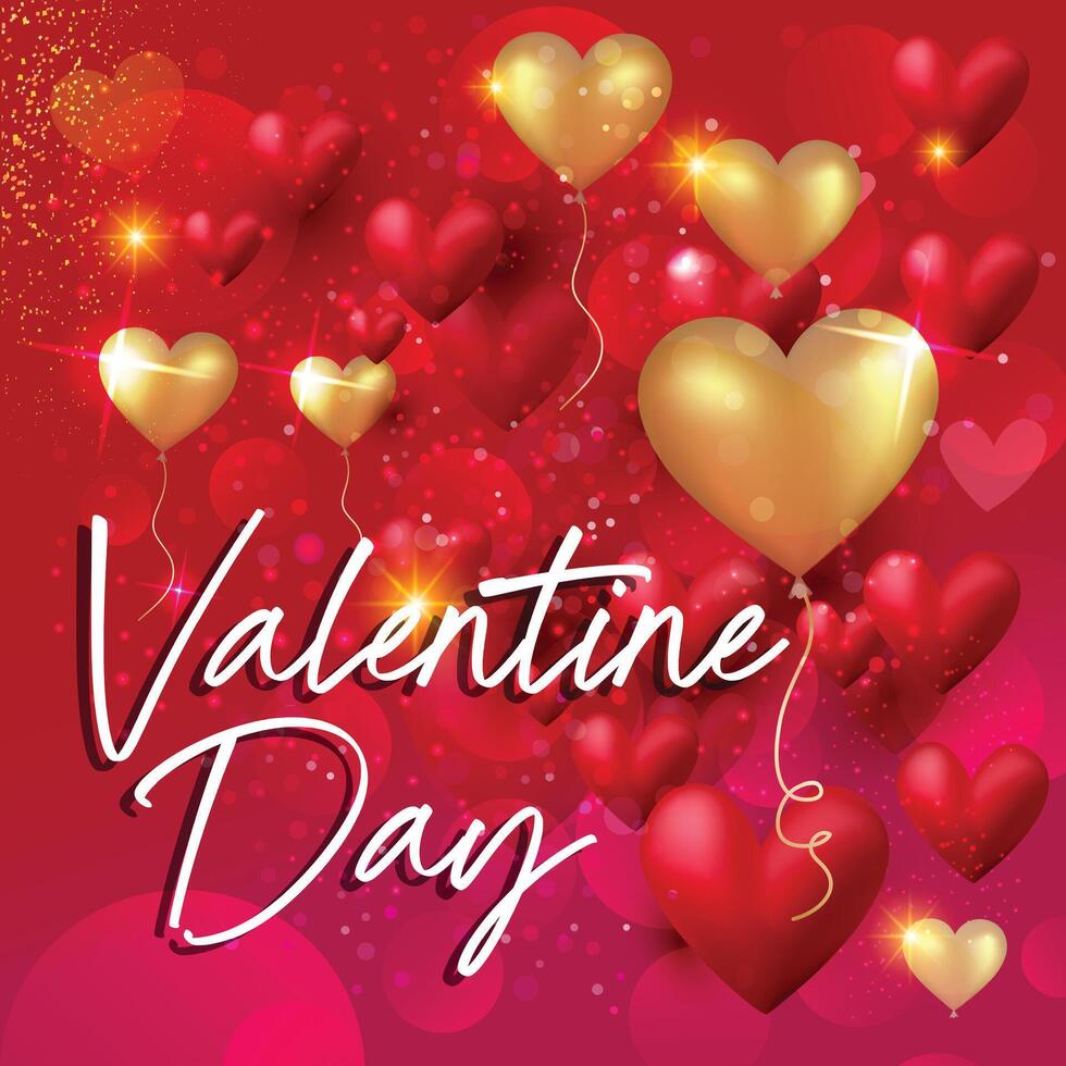 Valentine day with red and gold heart shape balloon Background vector