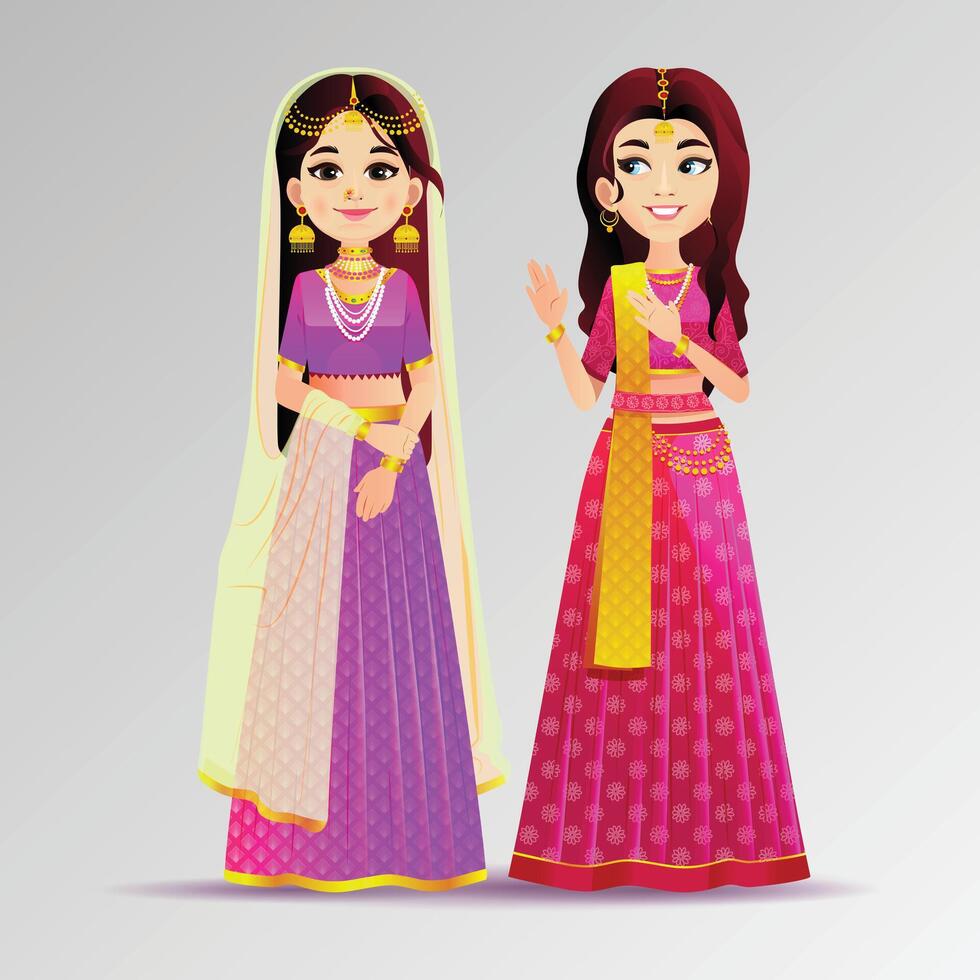 A bride wearing Wedding dress and Her Sister with Background vector