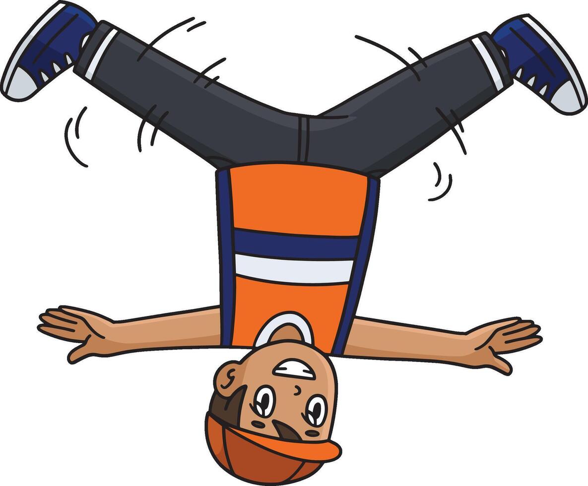 Breakdance B Boy doing a Head Spin Cartoon Clipart vector