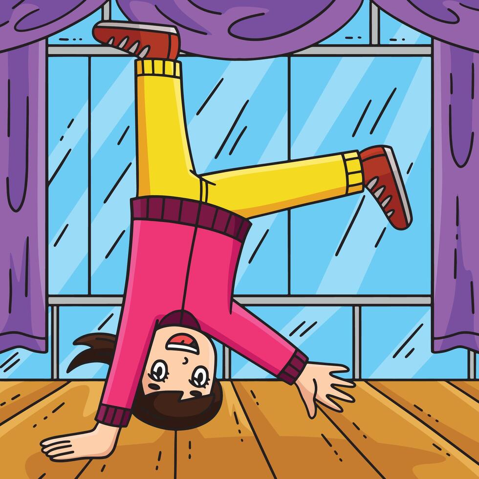 Breakdance B Girl with a One Hand Freeze Colored vector