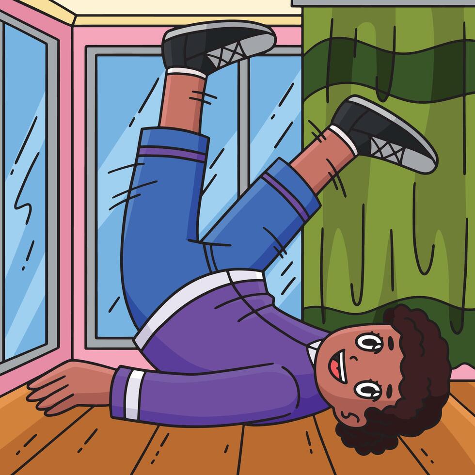 Breakdance B Girl Performing a Back Spin Colored vector