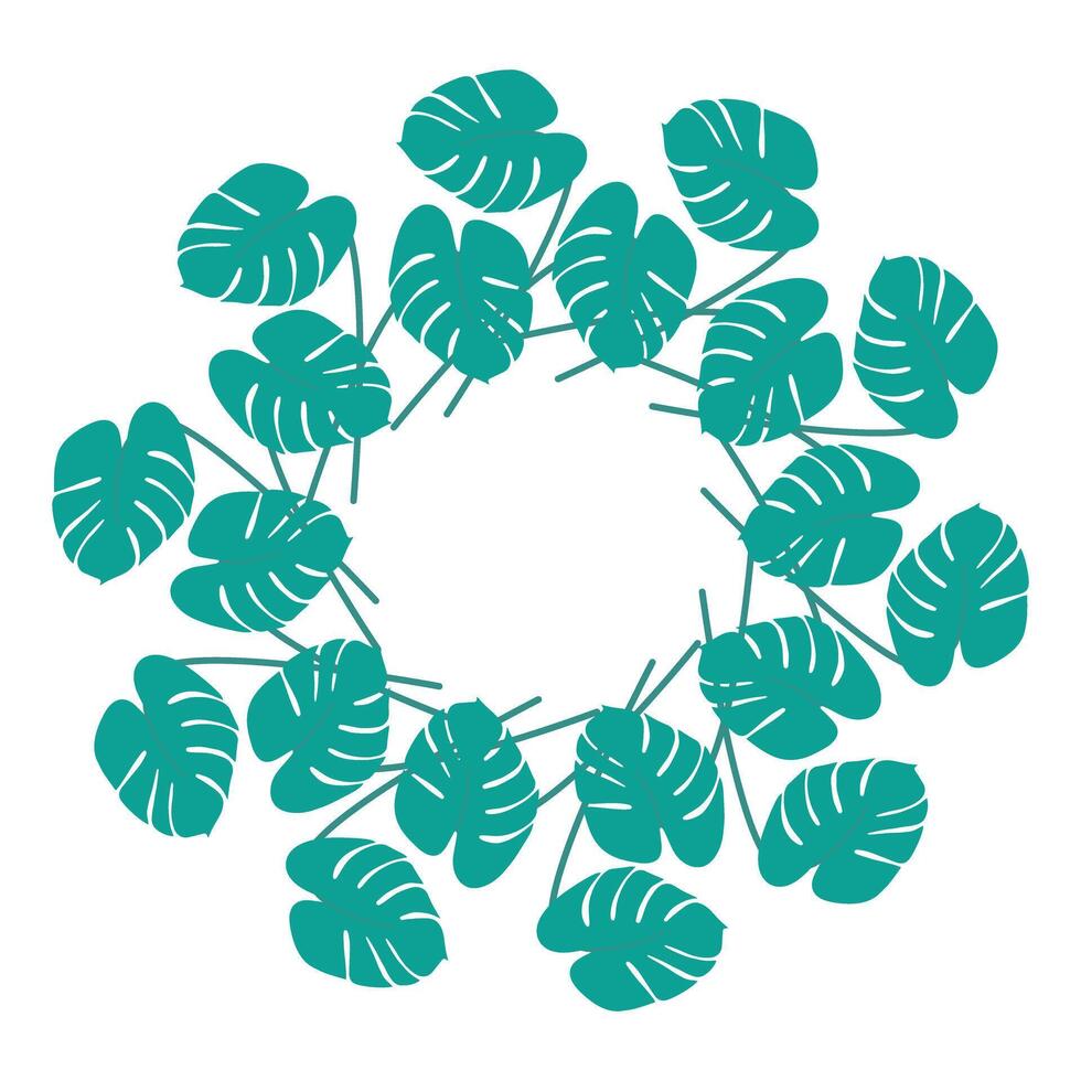Monstera leaves Circle frame border in trendy monochrome green. Exotic Summer Copy space Template. Isolated illustration Cards, poster, leaflets, brochures, prices, label or web promo banner vector