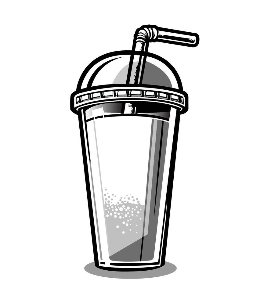 Black and white plastic smoothie cup with straw isolated background vector