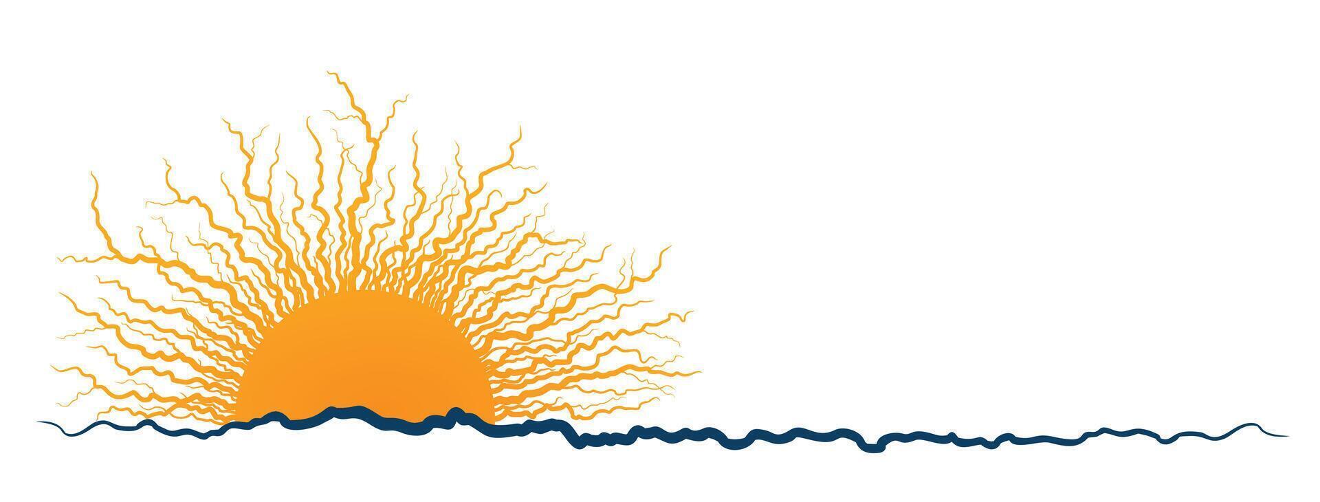 The stylized sun symbol with blue sea. vector