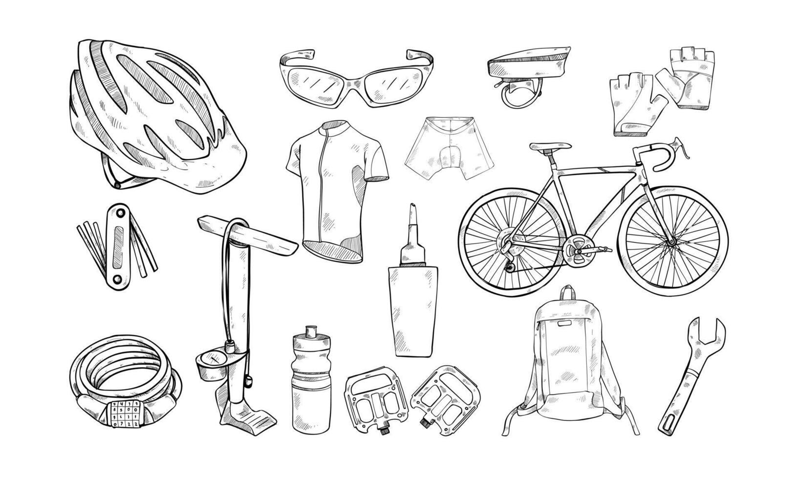 biking equipment handdrawn collection vector