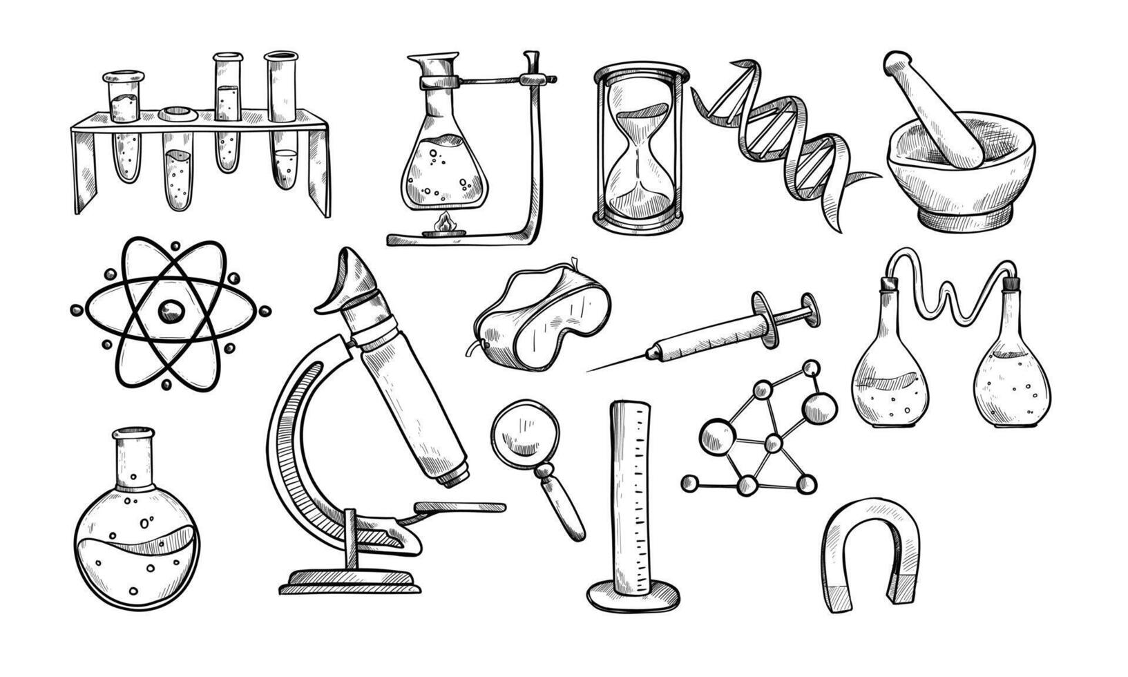laboratory equipment handdrawn collection vector