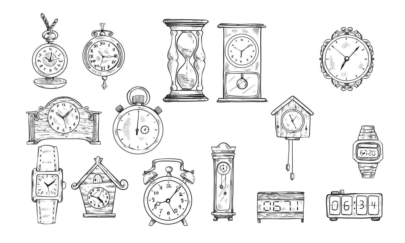 classic clock handdrawn collection vector
