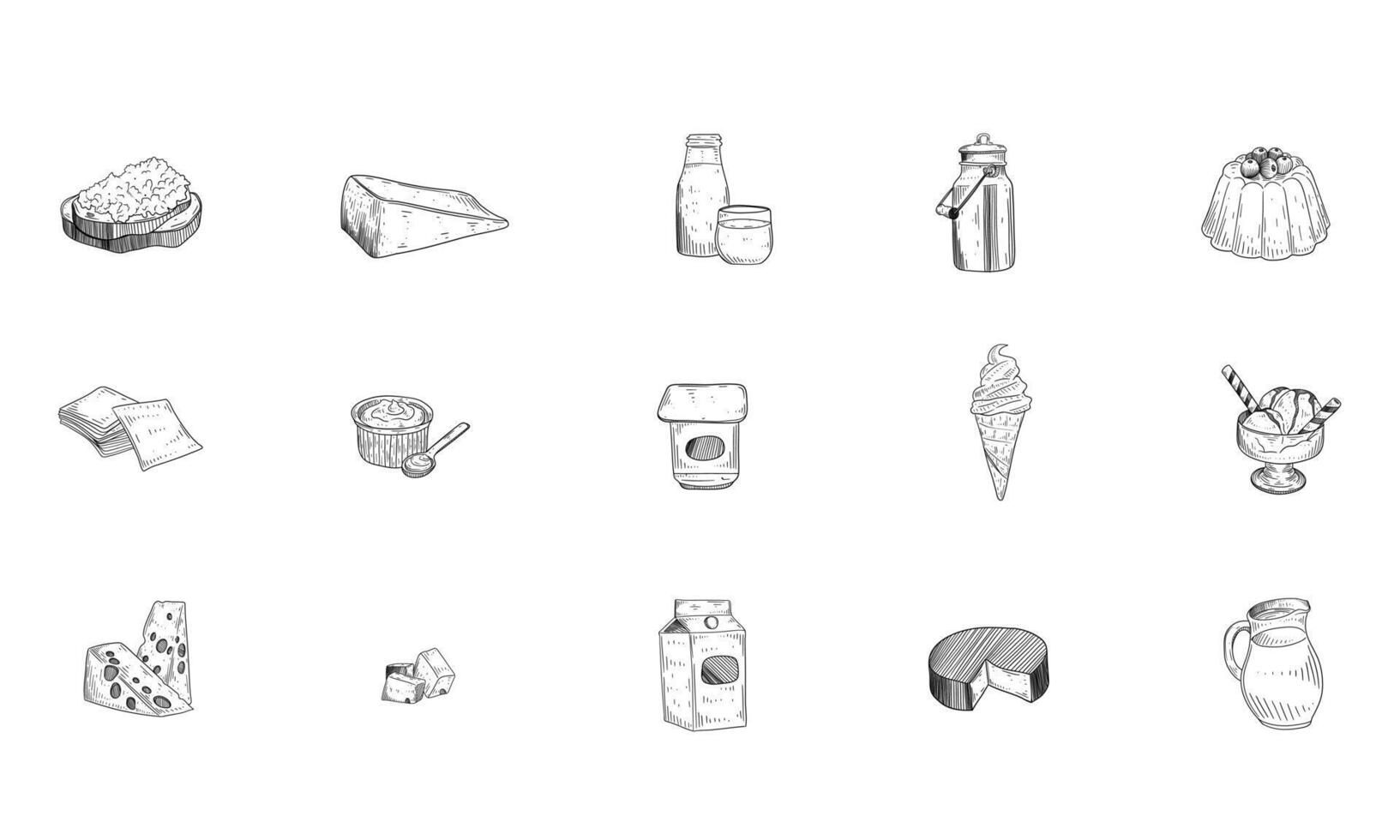 dairy product handdrawn collection vector