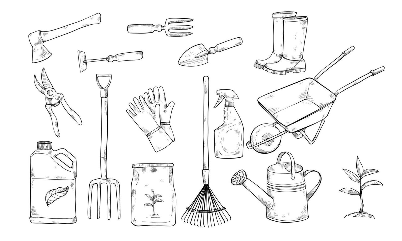 gardening tools handdrawn collection vector