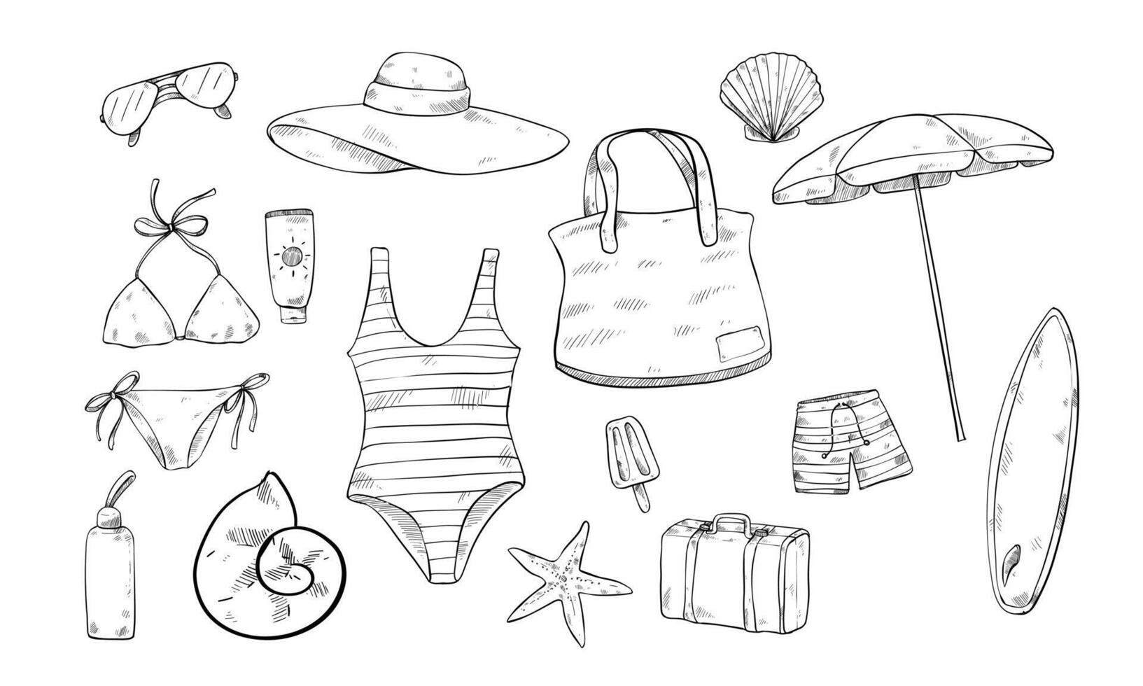 beach essential handdrawn collection vector
