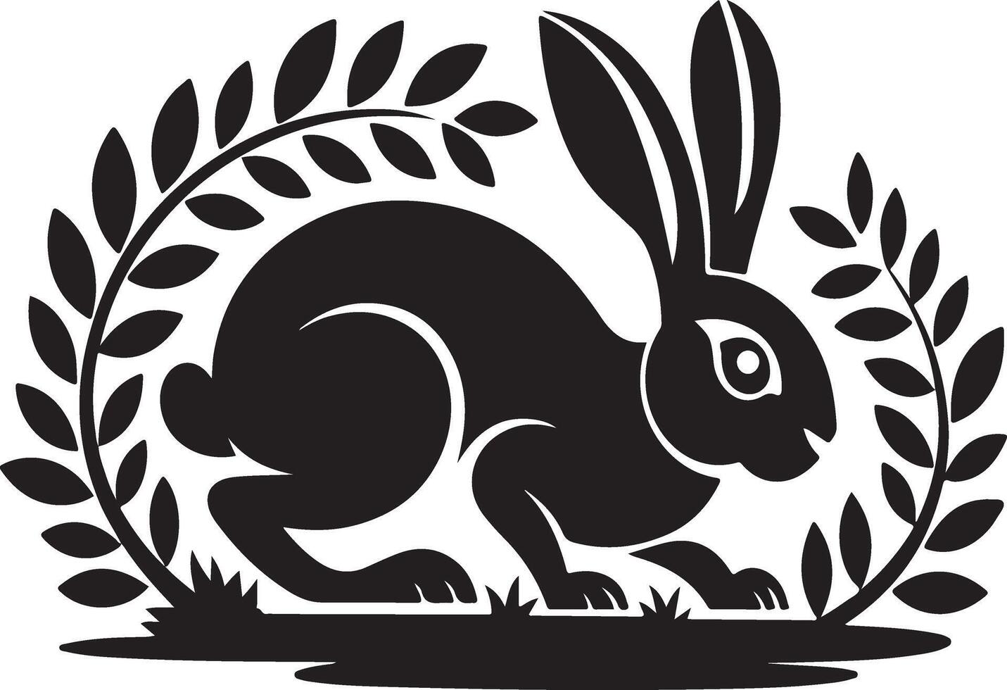 Perfect rabbit silhouette framed with leaves for logo designs, crafts, and artistic projects. vector