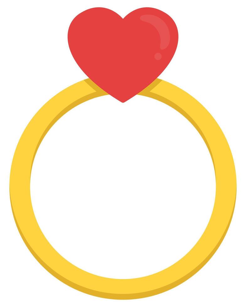 Ring with red heart flat icon isolated on white background. vector