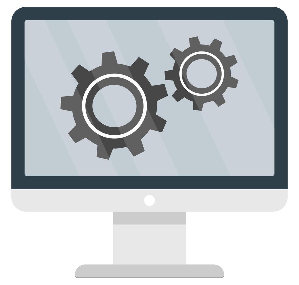 Computer monitor and gears icon isolated on white background. vector