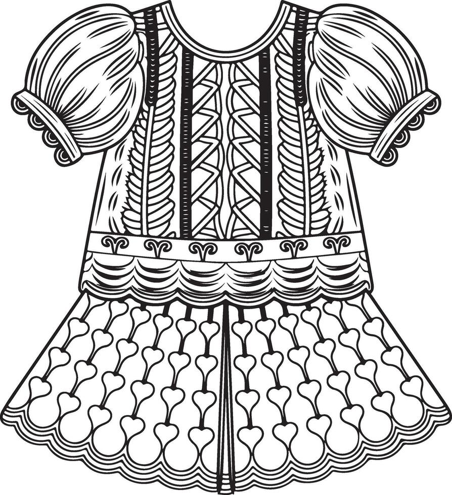 baby dress line art, coloring book page vector