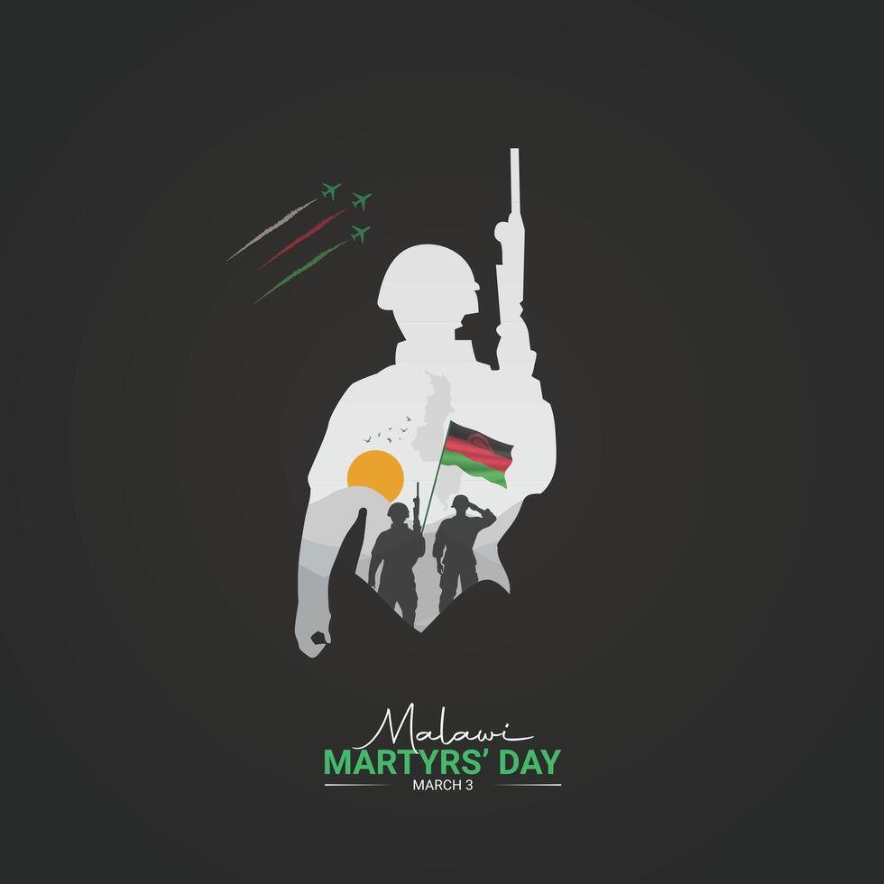 Malawi Martyrs Day Social Media Post and Flyer Template. March 3. - Indian Malawi Day Celebration Greeting Card with Text. vector