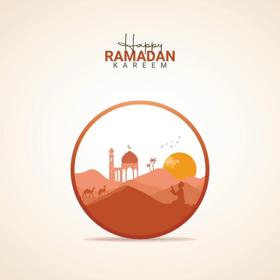 Ramadan Kareem Spiritual Vibes with Islamic Calligraphy and Symbols post design vector