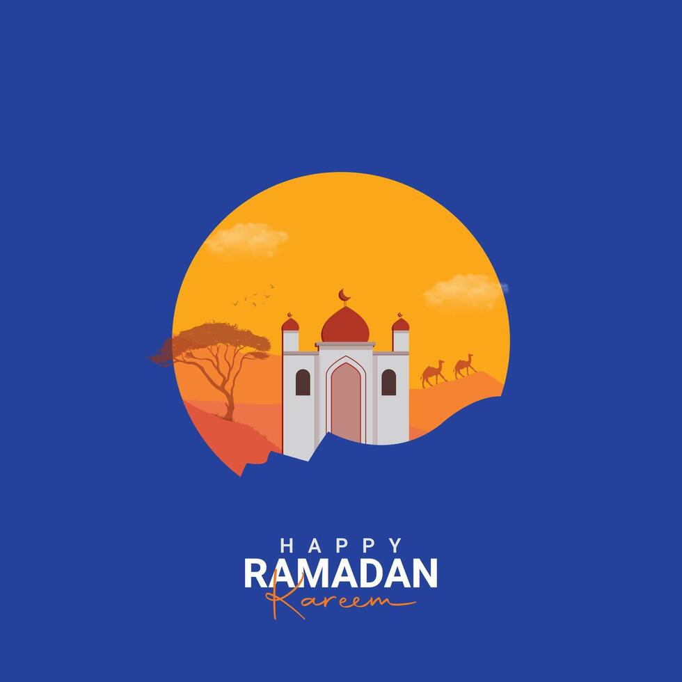WebRamadan Kareem post design Greeting Cards with Mosque and Crescent Moon vector