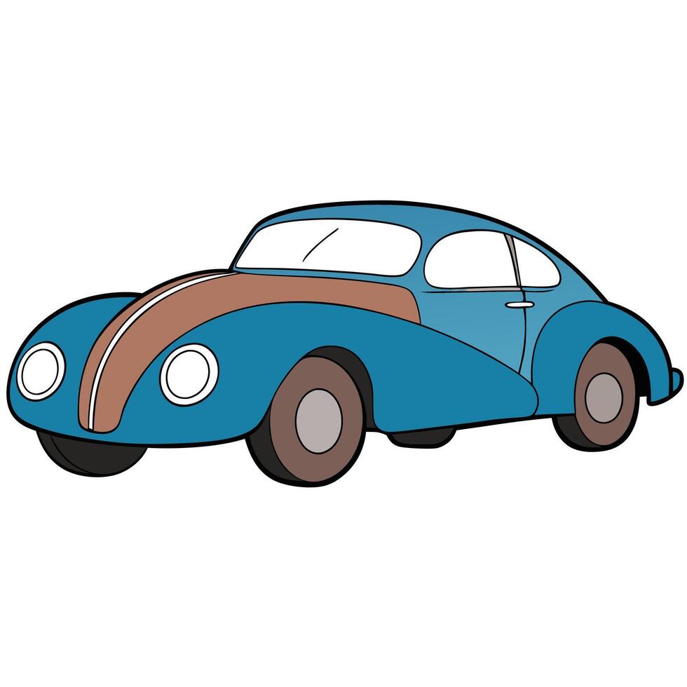 A cartoon car with blue and brown stripes vector