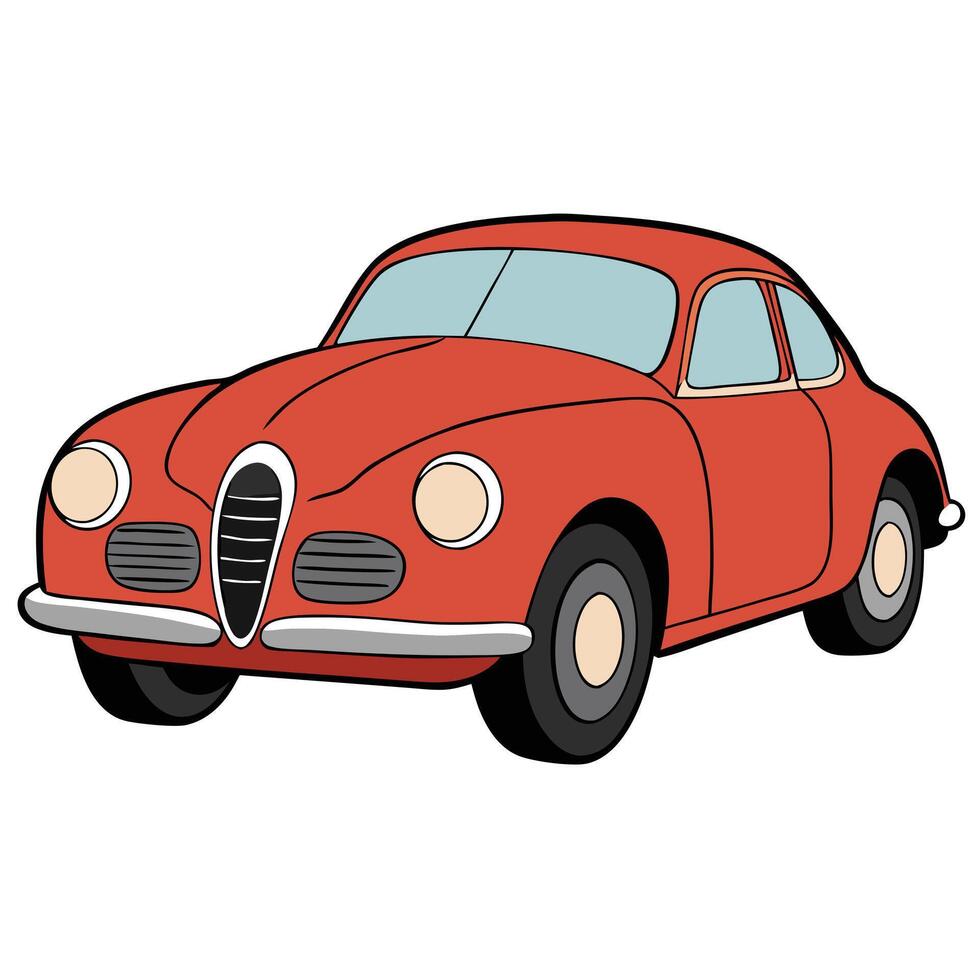An old red car on a white background vector