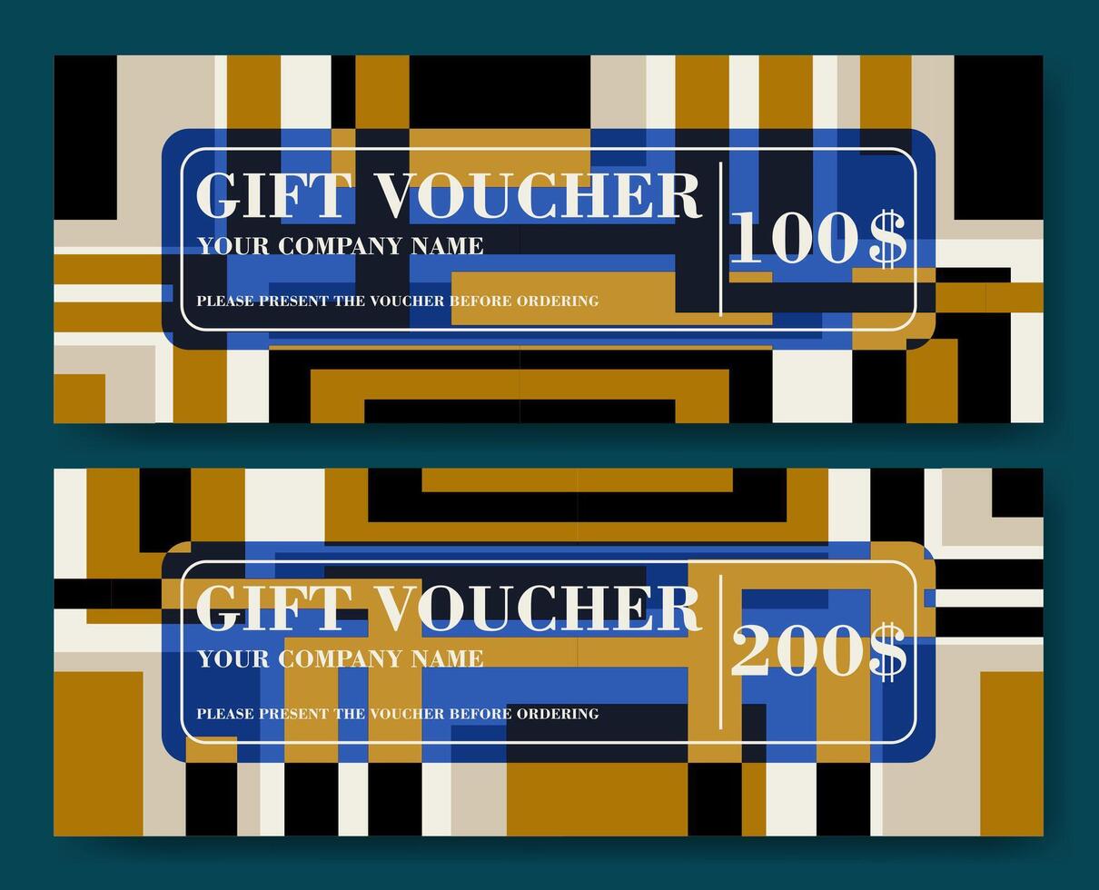 Gift vouchers template. Colorful geometric design gift certificate template vector