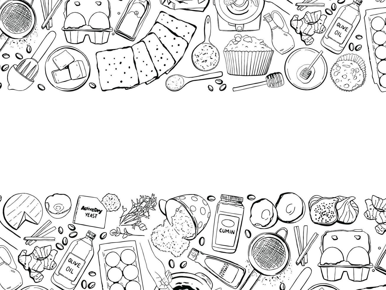 Baking Recipe Pattern in Vintage Style with Doodles vector