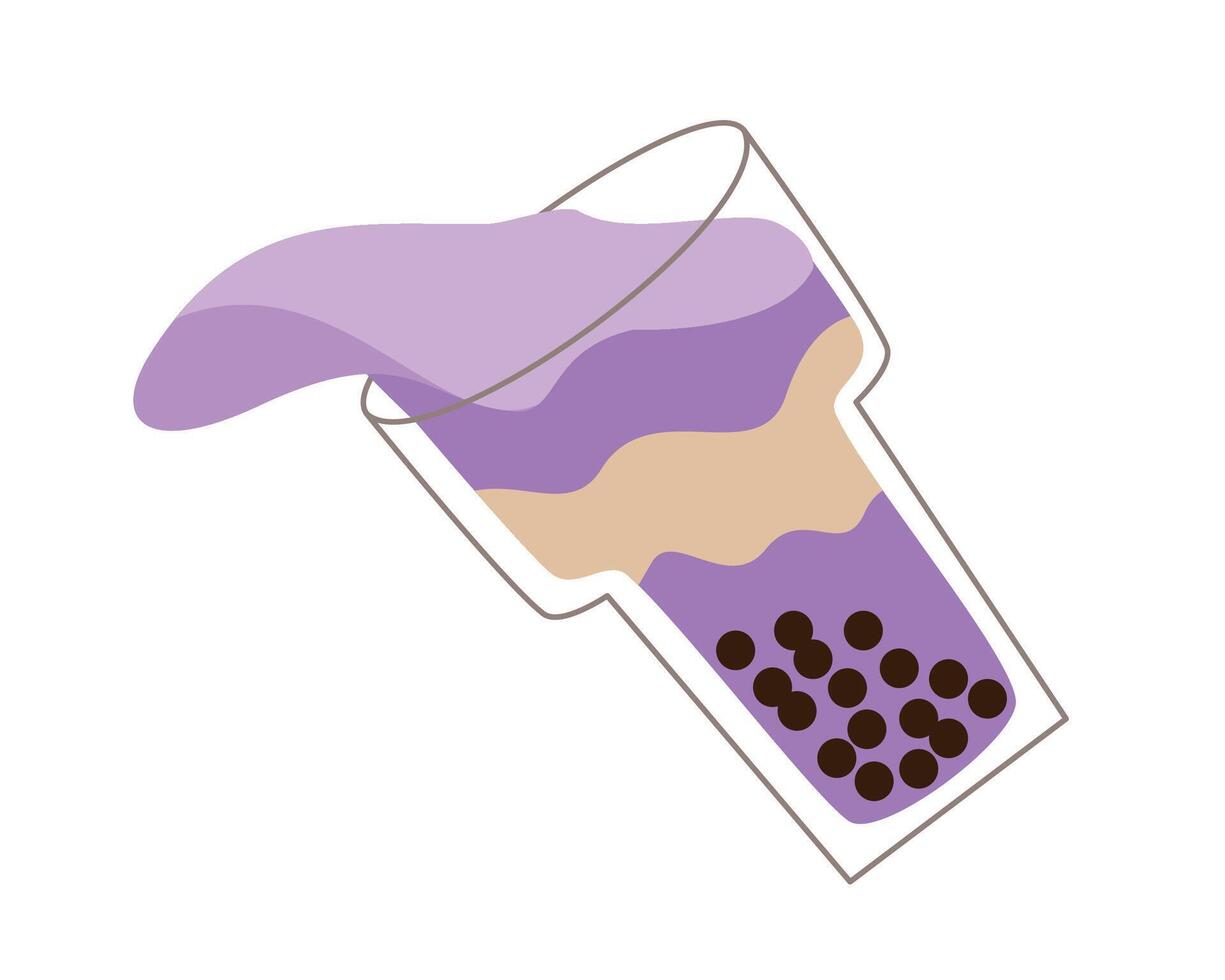 Bubble fresh milk taro flavor. Bubble milk tea. Boba taro. Boba with cream. Milkshake blend. vector