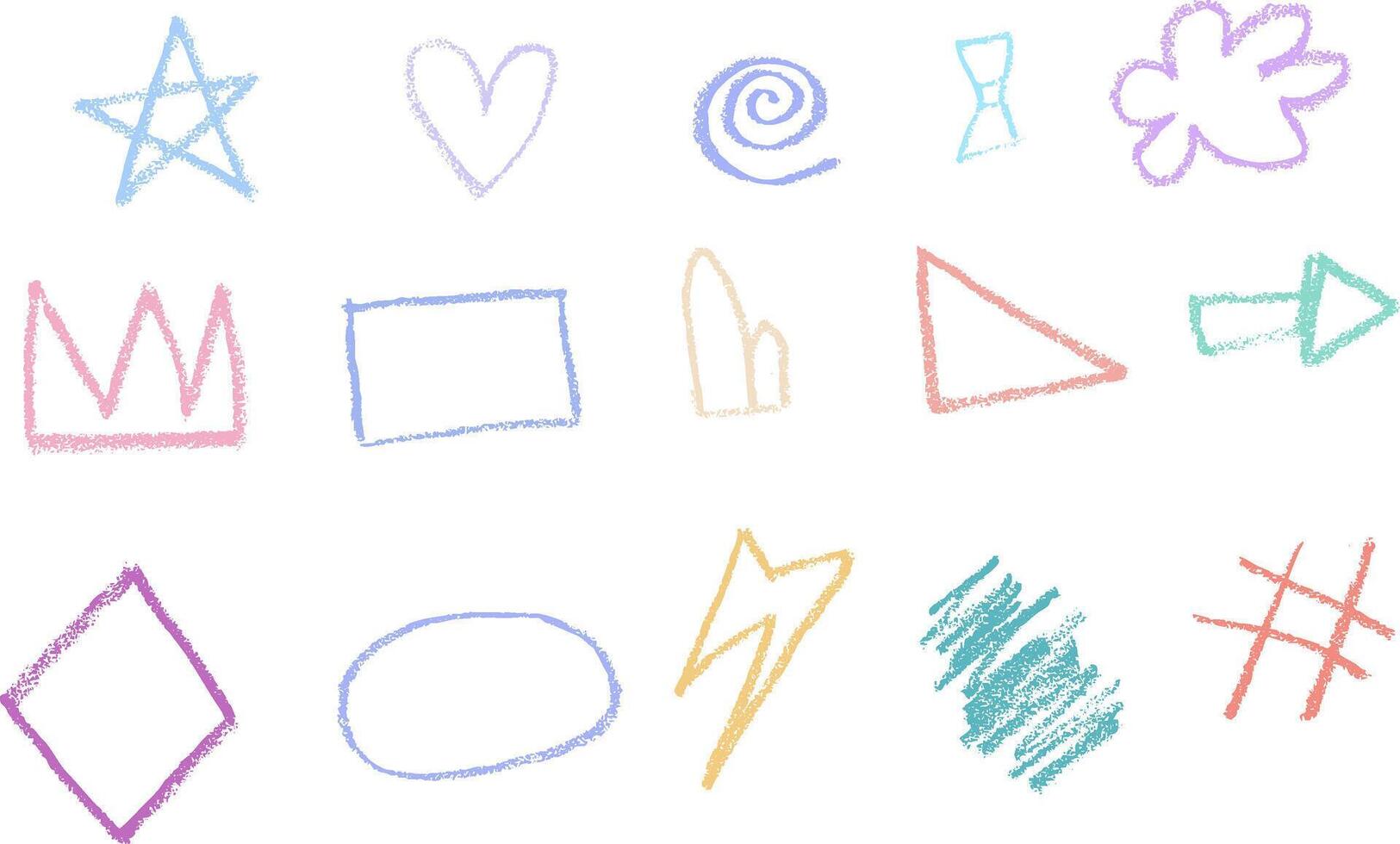 Hand drawn colorful crayon scribble design elements, black on white background vector