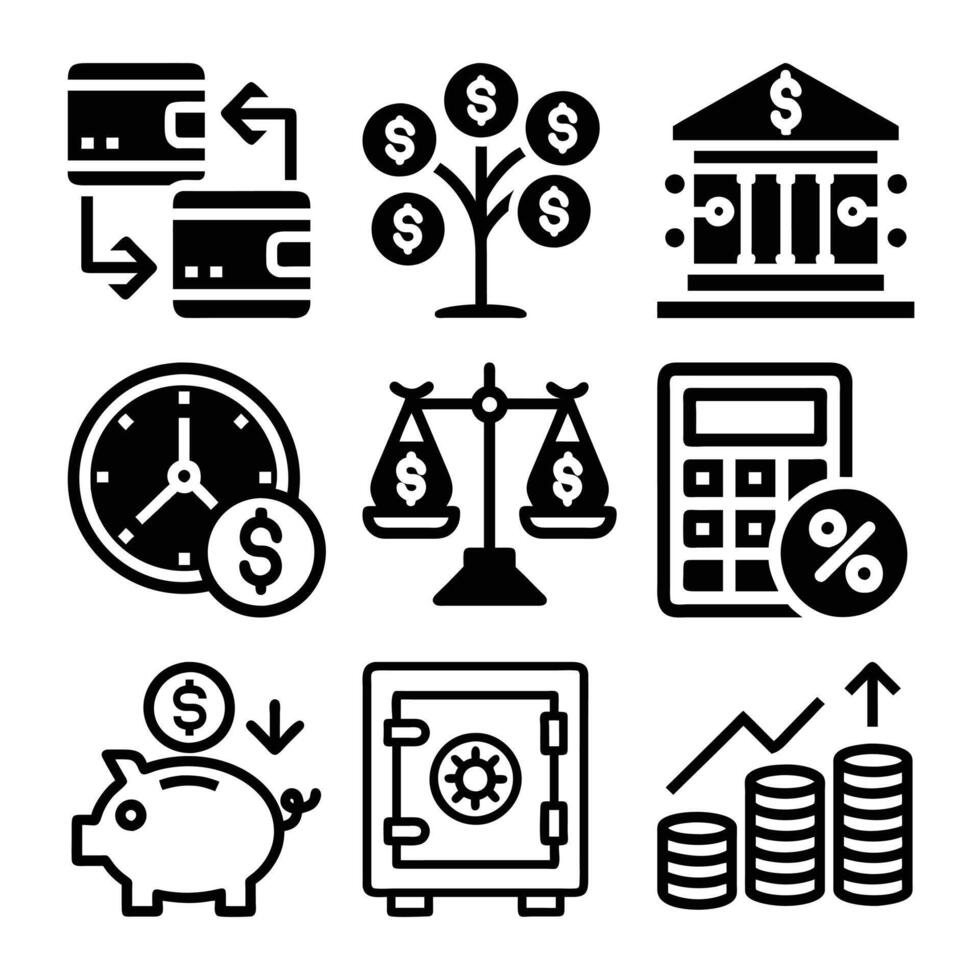 Set of Finance and Banking Icons . Modern Business, Money, Investment, and Financial Services Symbols vector