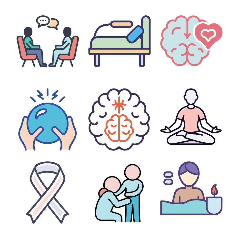 Set of Mental Health Icons - Minimalist and Editable Illustrations vector