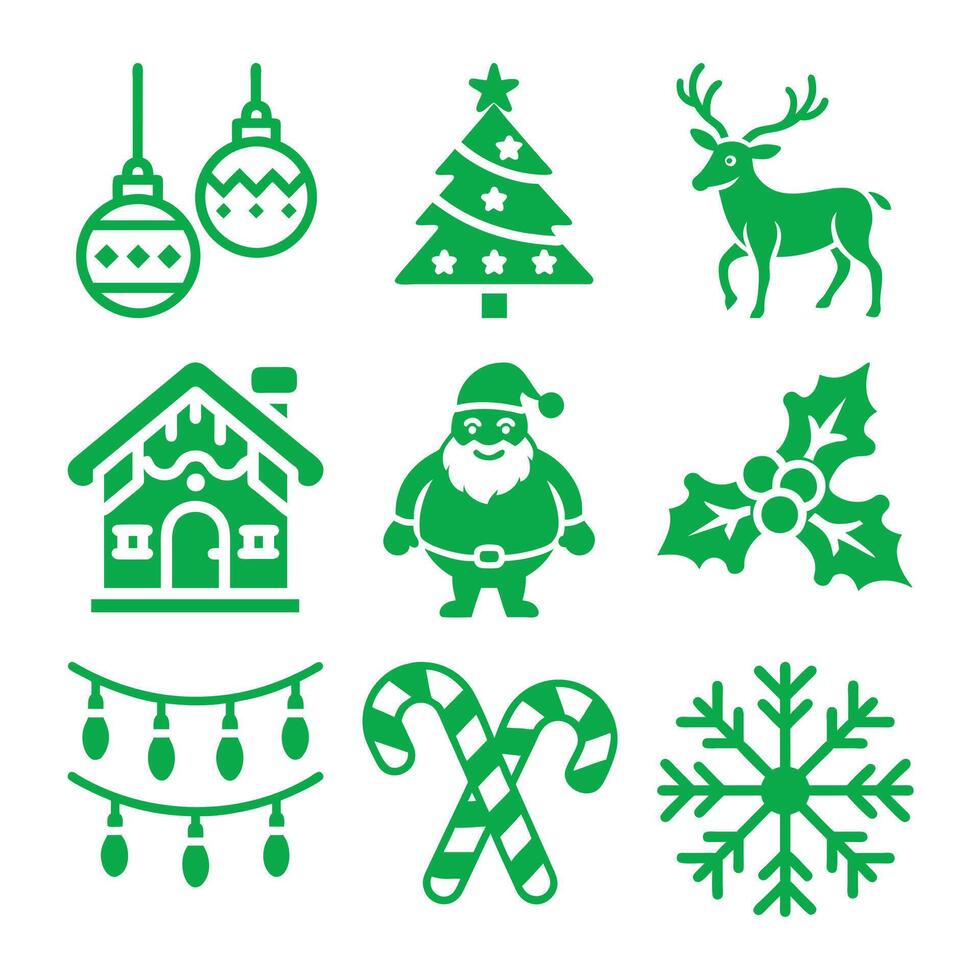 Christmas Icon Silhouette Illustration Bundle . Festive Holiday Icons vector