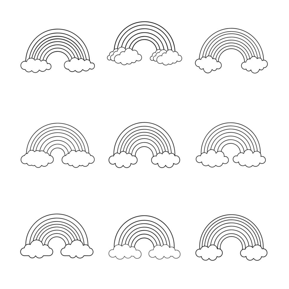 Set of Rainbow Coloring Page Line Art Illustrations Collection vector