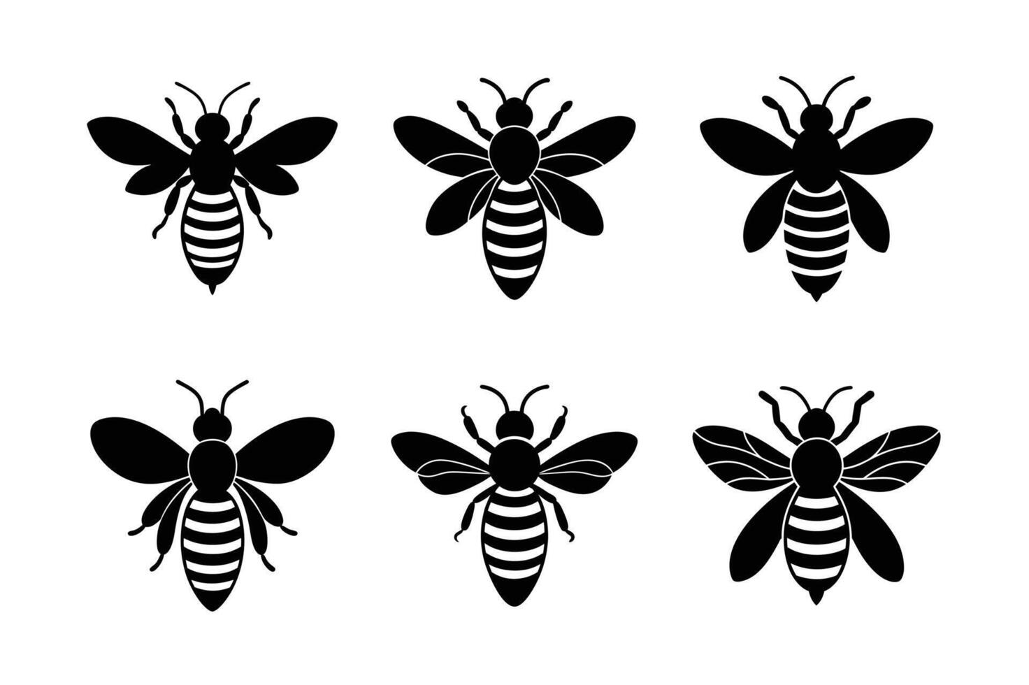 Set of Honeybee Silhouette Collection on White Background vector