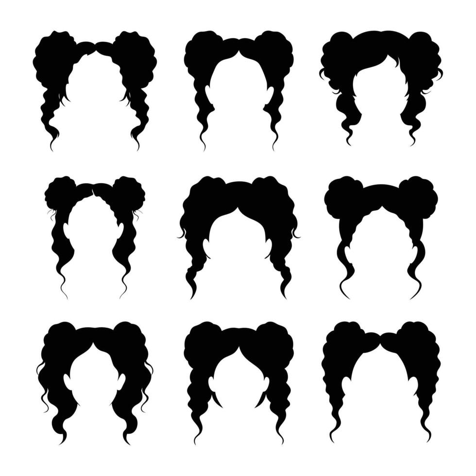Curly Beauty Girl Illustration with Double Buns - Hand-Drawn Art for Business and Design vector