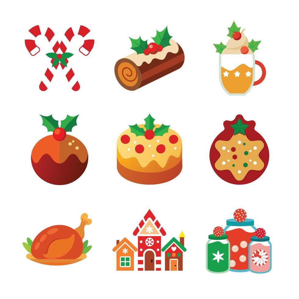 Set of Christmas Food and Drinks Illustrations - Perfect for Festive Design vector